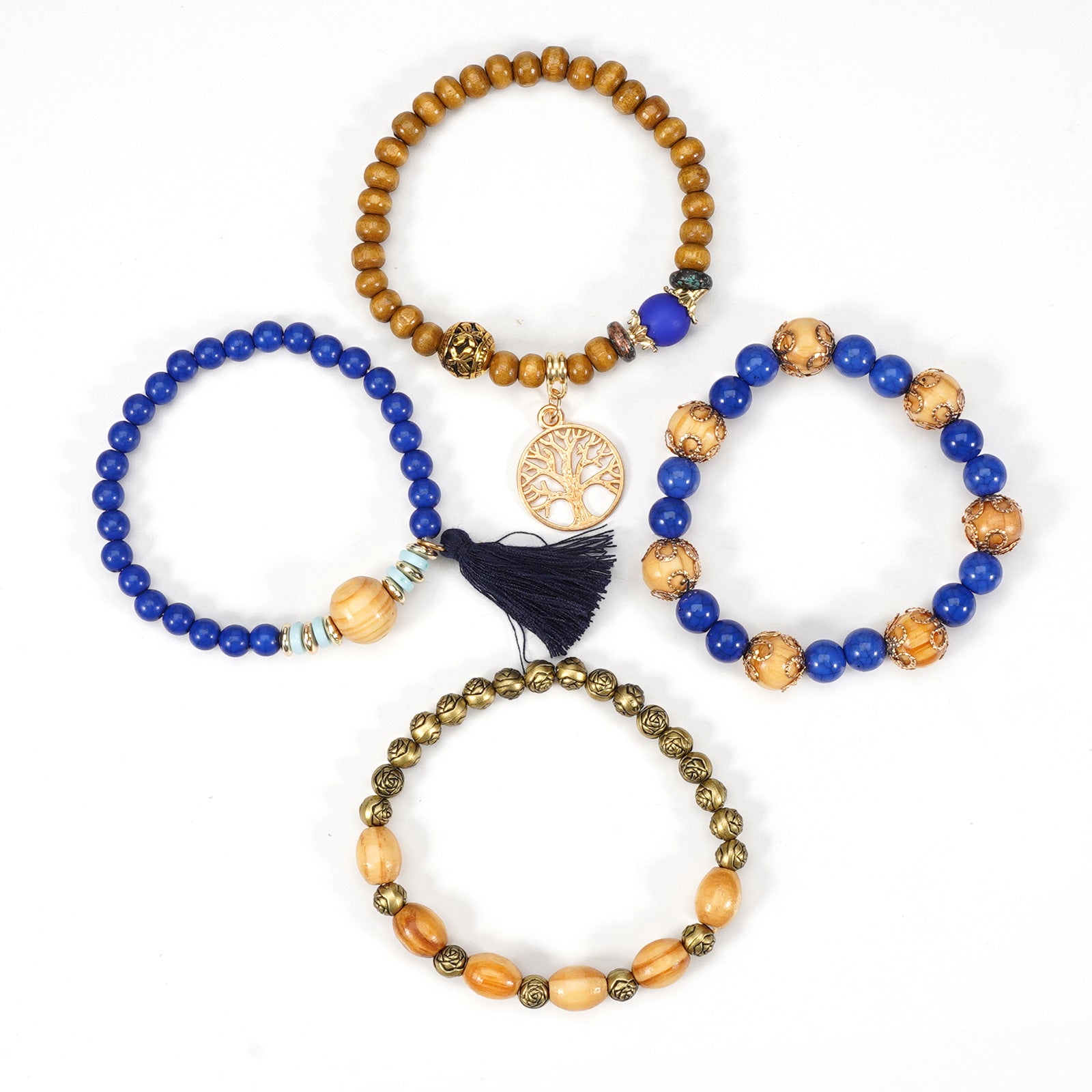 Floral Wood Beaded Bracelet