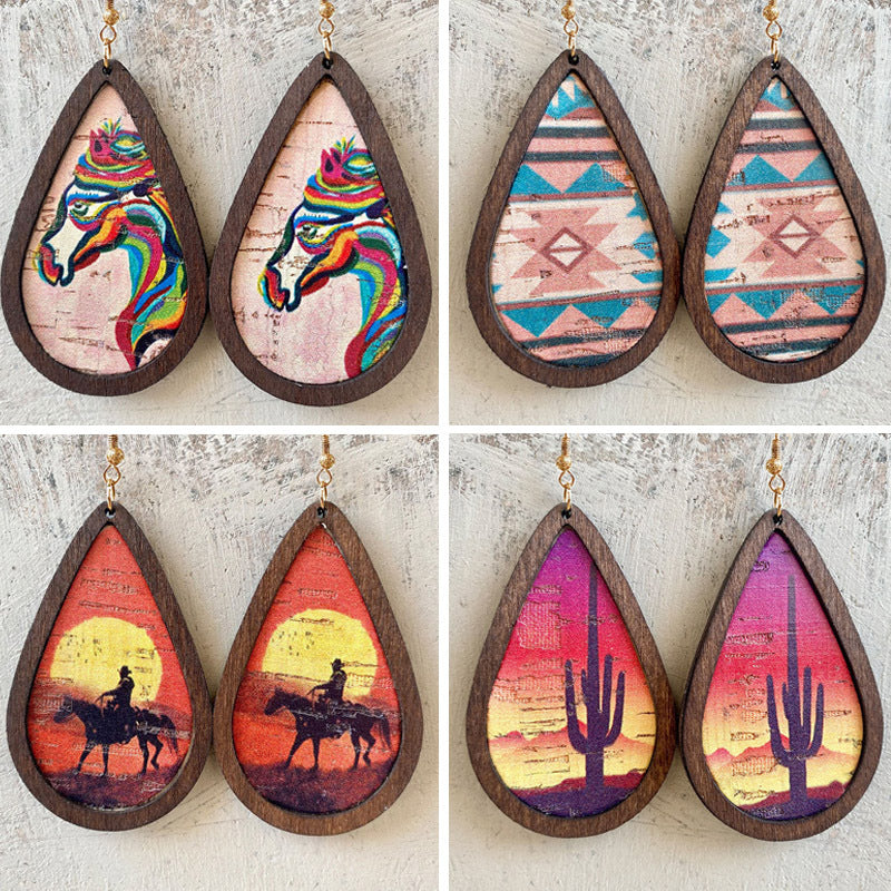 Western Cactus Cross Wood Earrings - product image 1