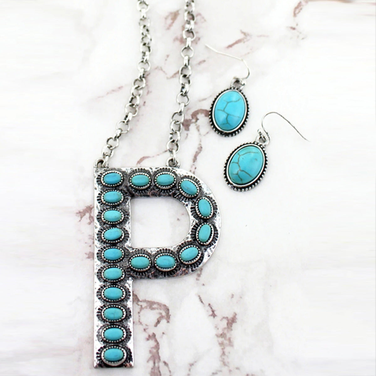 Turquoise Boho Vintage Cross Jewelry Set