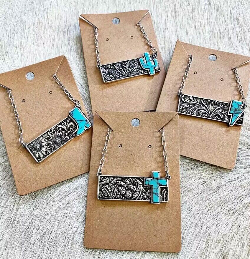 Western Turquoise Vintage Cactus Cross Necklace - product image 10