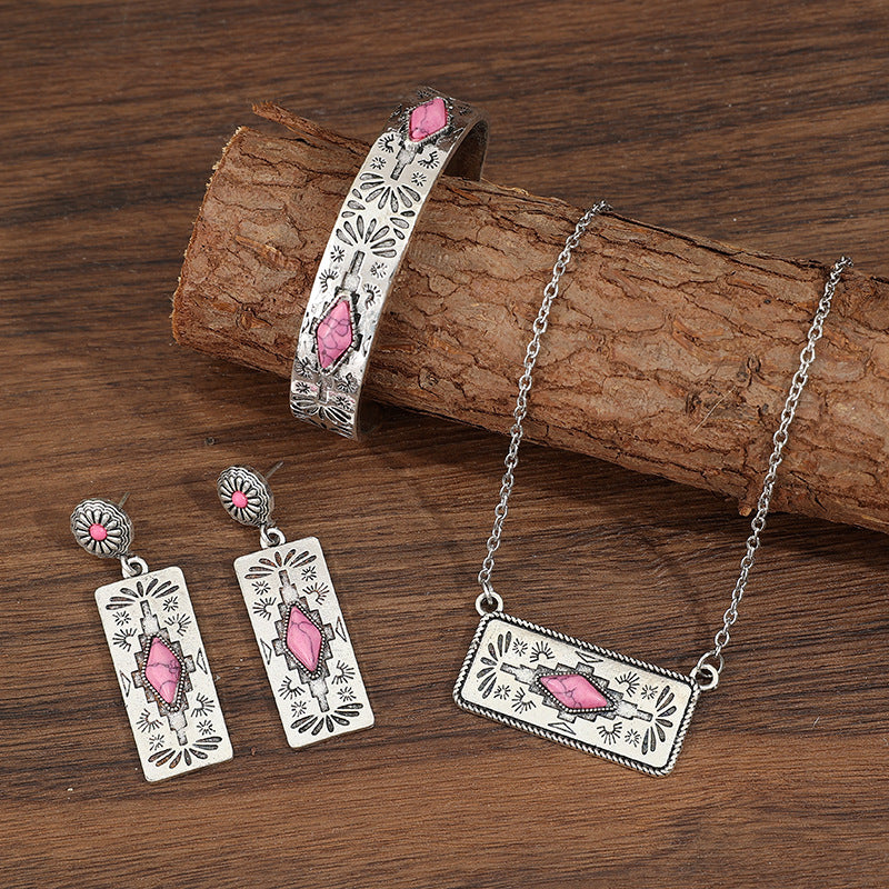 Turquoise Boho Vintage Geometric Floral Jewelry Set - product image 1