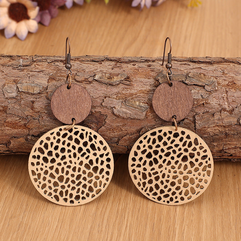 Boho Vintage Cross Wood Leather Earrings - product image 2