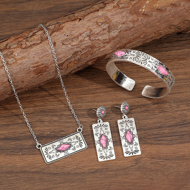 Turquoise Boho Vintage Geometric Floral Jewelry Set - product image 2
