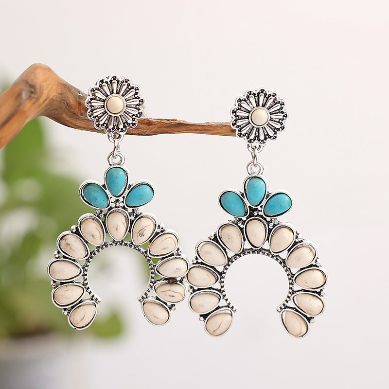 Western Turquoise Vintage Statement Floral Earrings - product image 6