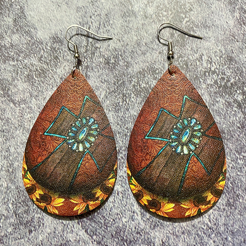 Western Boho Vintage Cross Leather Earrings