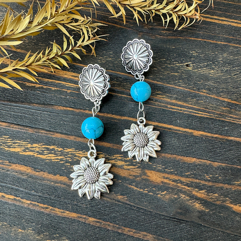 Western Turquoise Floral Cow Skull Cross Earrings - product image 2