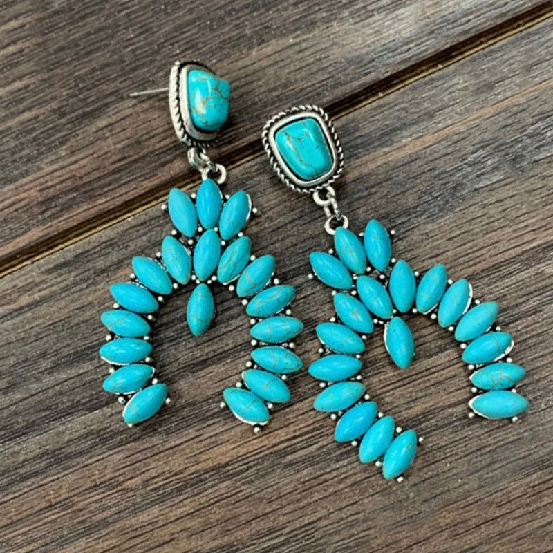Turquoise Boho Vintage Cross Earrings