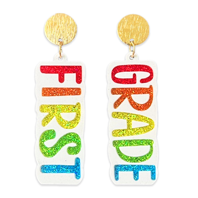 Supply Teacher Student Grade Shiny Text Semester Earrings Colorful Simple