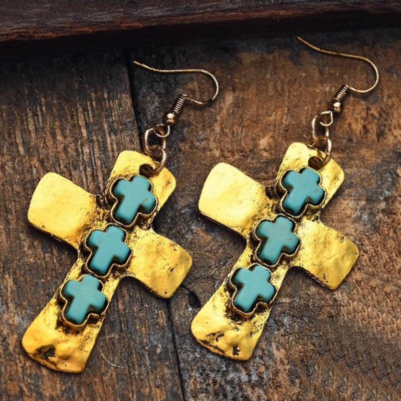 Turquoise Vintage Cross Earrings - product image 2