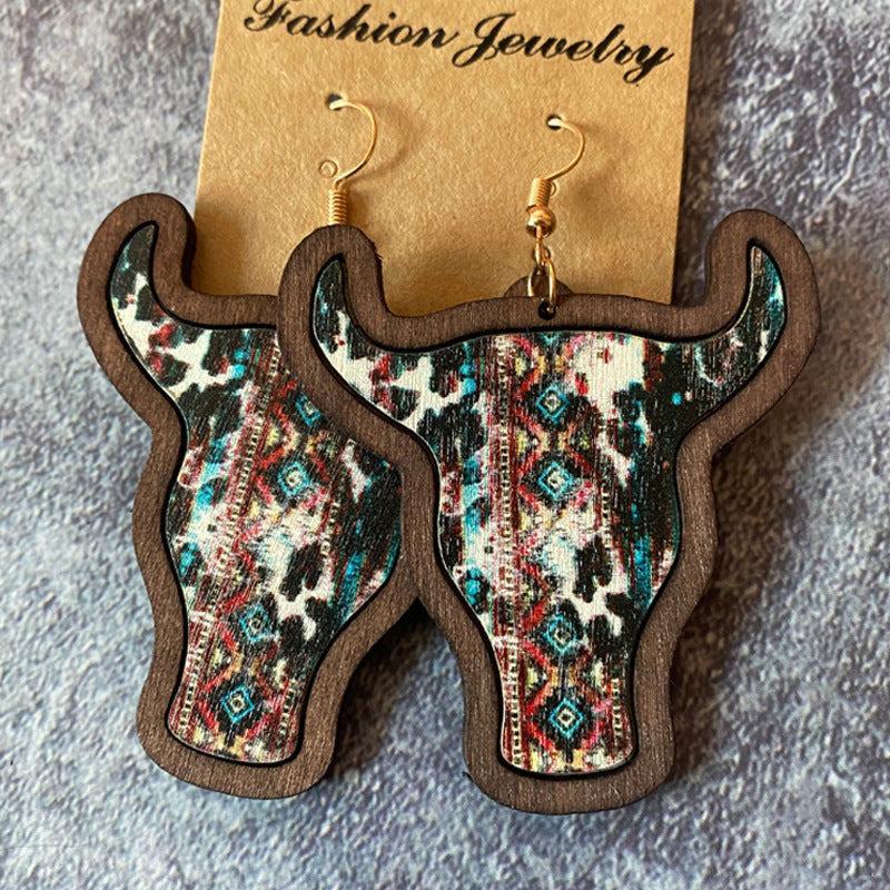 Western Boho Vintage Cow Skull Cross Earrings - product image 2