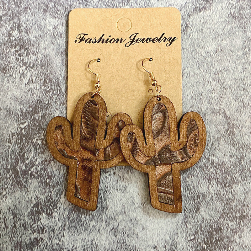 Western Vintage Cactus Leather Earrings - product image 3