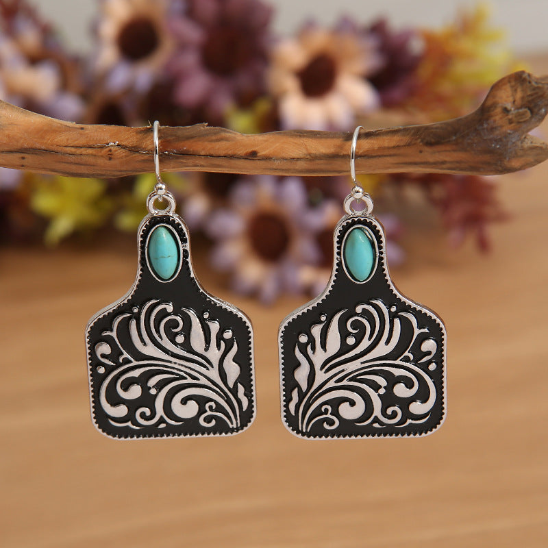 Turquoise Boho Vintage Cross Wine Glass Earrings - product image 3