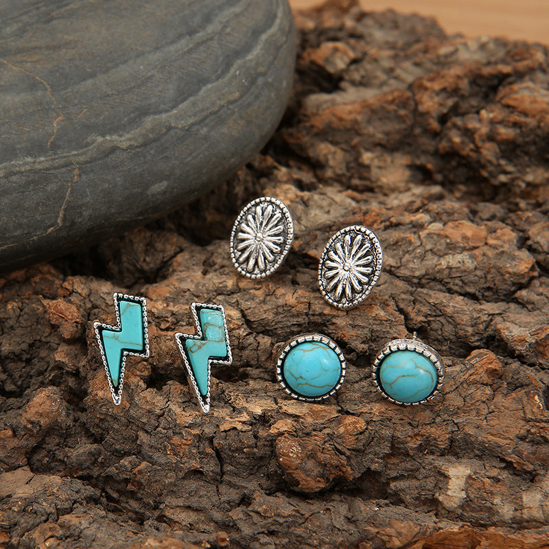Turquoise Boho Floral Cross Jewelry Set