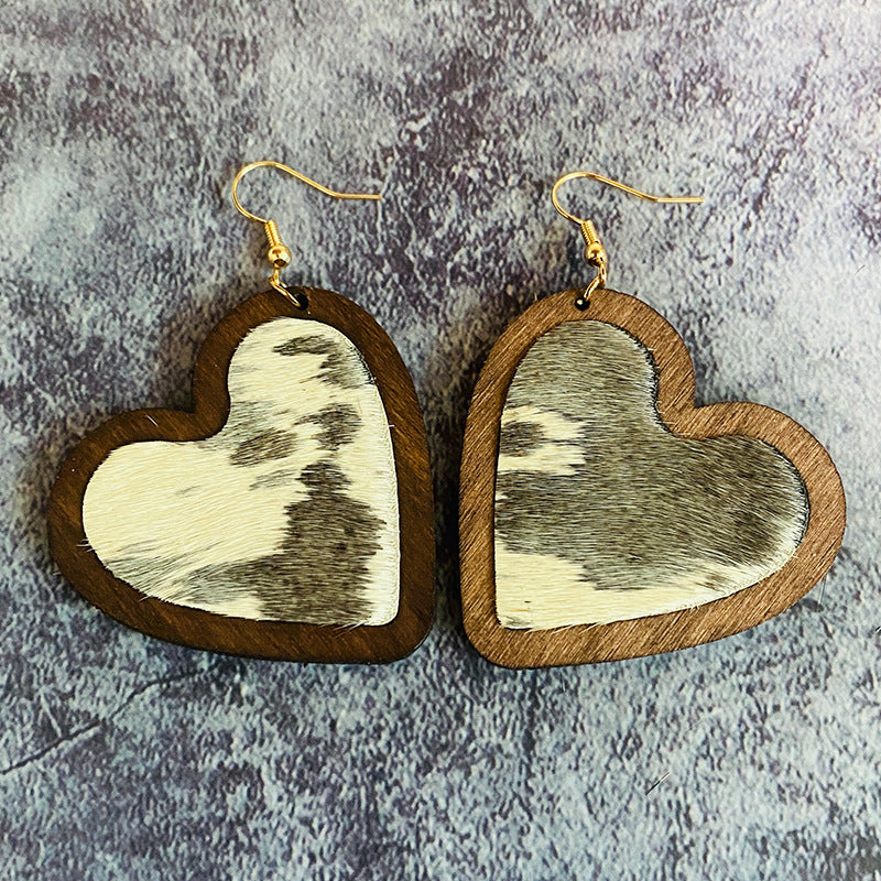 Vintage Horse Heart Cross Wood Earrings