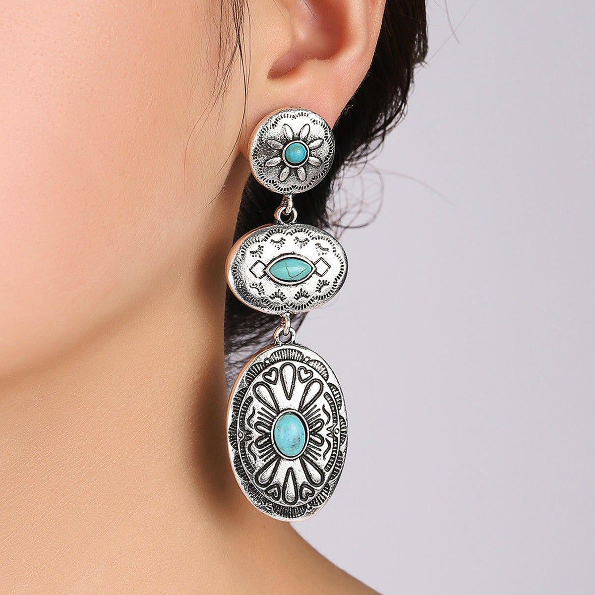 Western Turquoise Vintage Statement Cross Earrings - product image 2