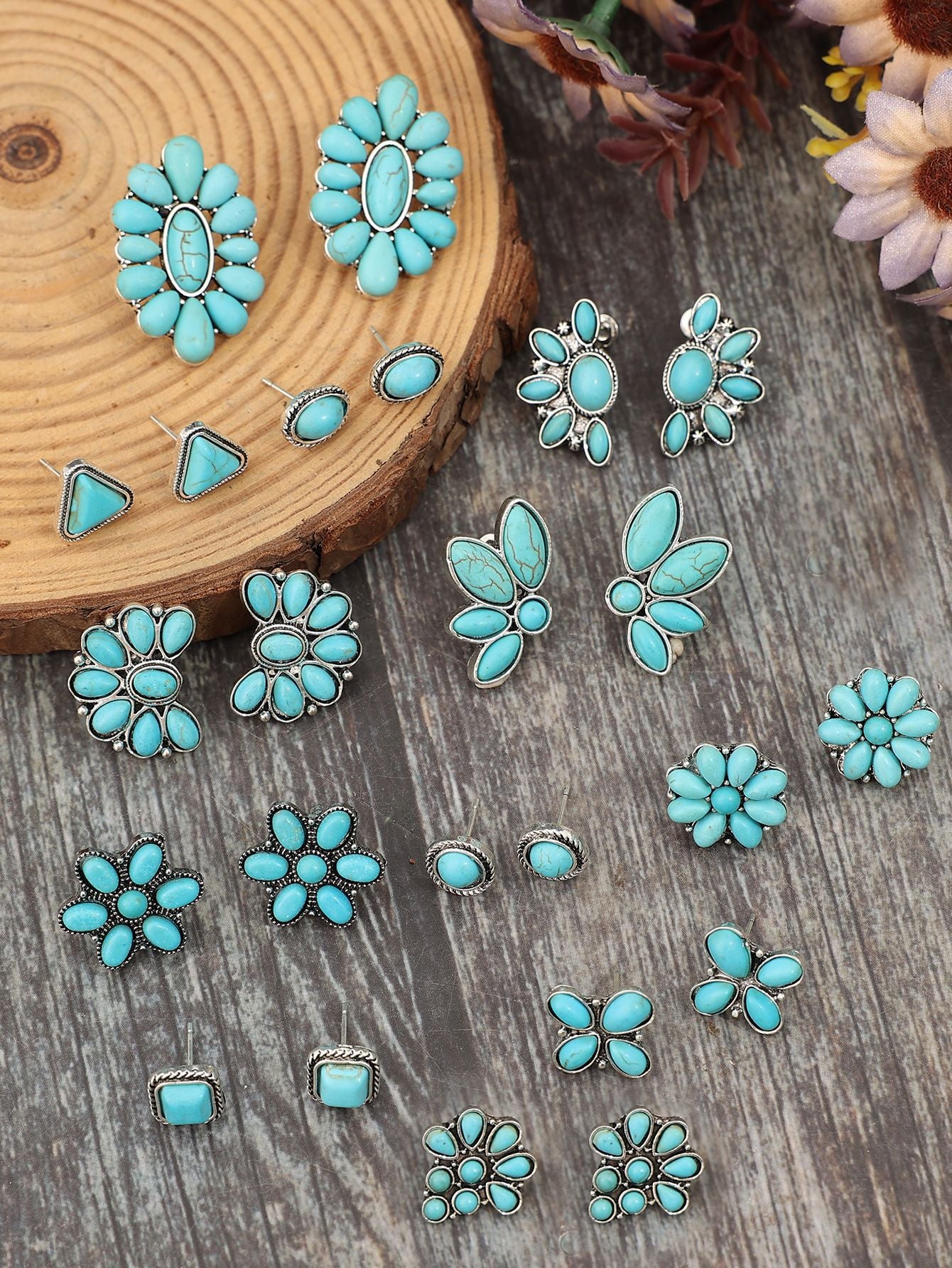Turquoise Boho Vintage Geometric Earrings - product image 6