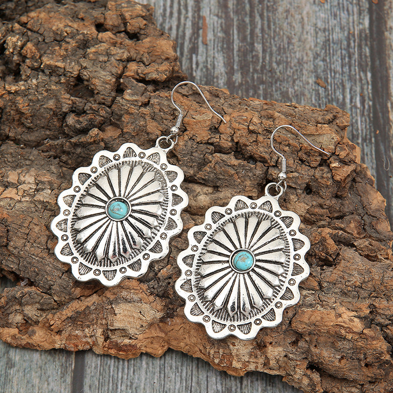 Western Turquoise Vintage Statement Cross Earrings