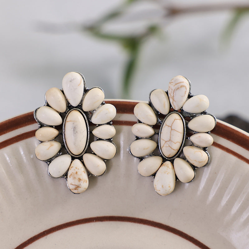 Turquoise Statement Geometric Floral Earrings - product image 11