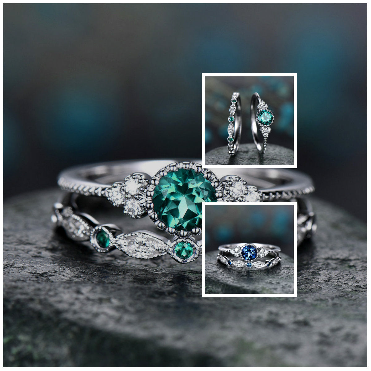 Ring Fashionable Zircon Ring for Women Two-piece Set of Micro-inlaid Emerald - product image 15