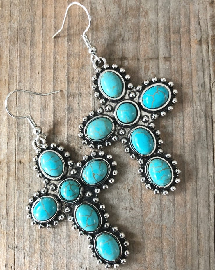 Turquoise Vintage Statement Cross Earrings - product image 11