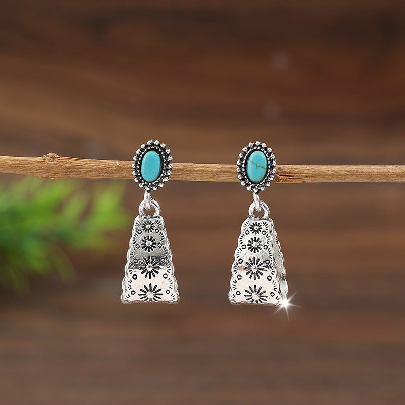 Turquoise Boho Vintage Geometric Cross Earrings - product image 1