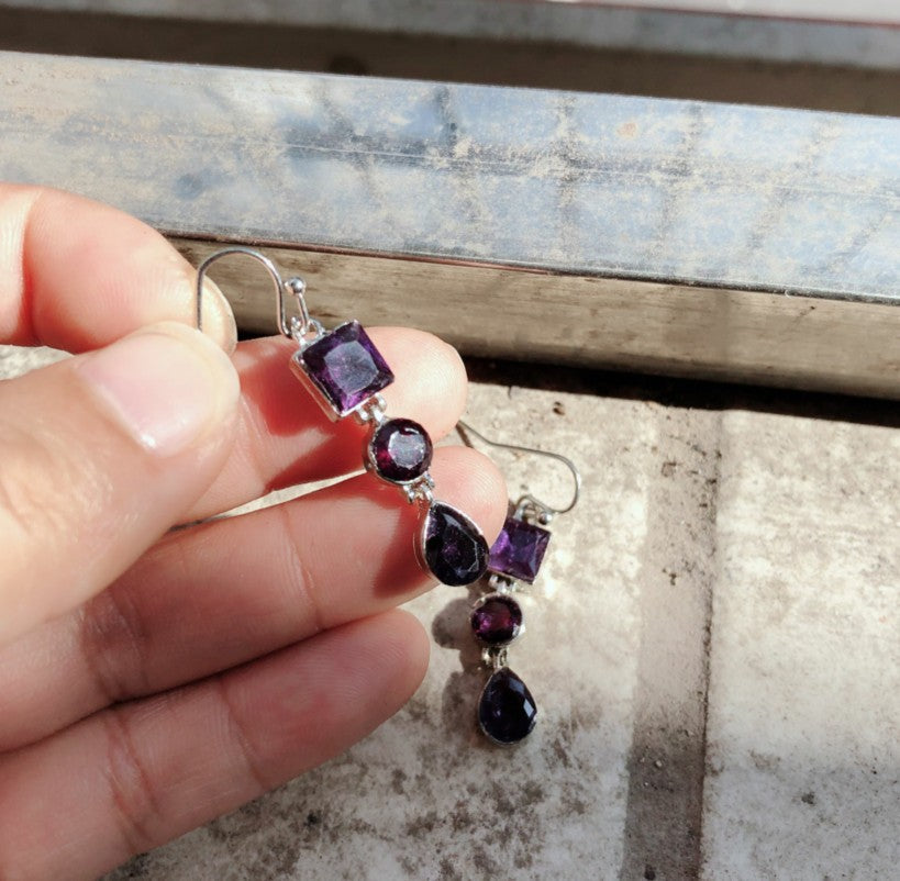 Charming Lavender Amethyst Earrings with Diamond and Zirconia Long-style