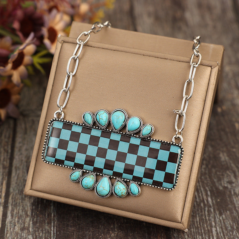 Western Turquoise Boho Vintage Geometric Necklace
