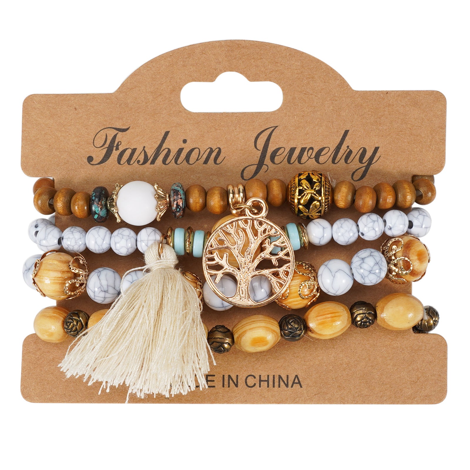 Floral Wood Beaded Bracelet