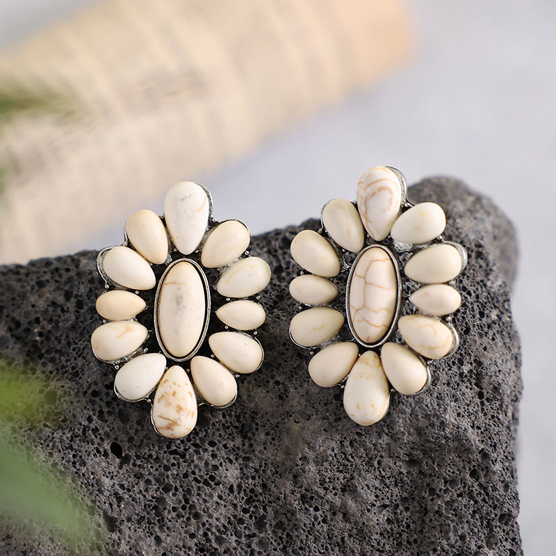 Turquoise Statement Geometric Floral Earrings - product image 12