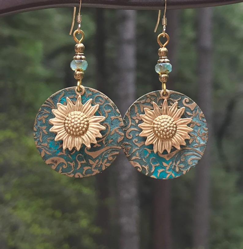 Boho Vintage Floral Cross Earrings