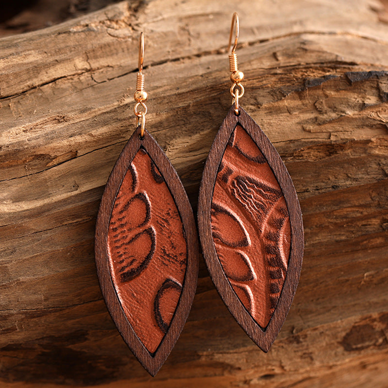 Western Vintage Statement Geometric Wood Earrings - product image 2