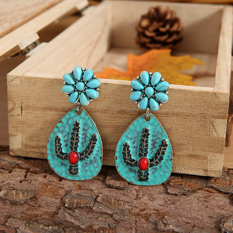 Turquoise Vintage Floral Cactus Earrings - product image 1