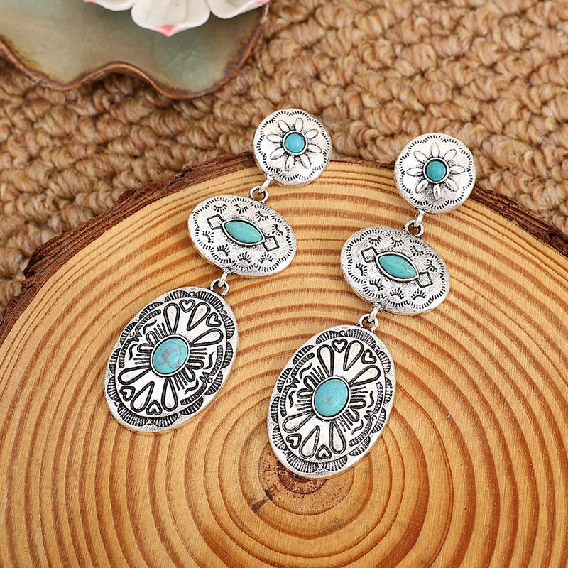 Western Turquoise Vintage Statement Cross Earrings