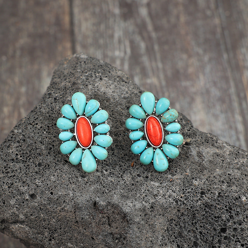 Turquoise Boho Vintage Statement Geometric Earrings - product image 2