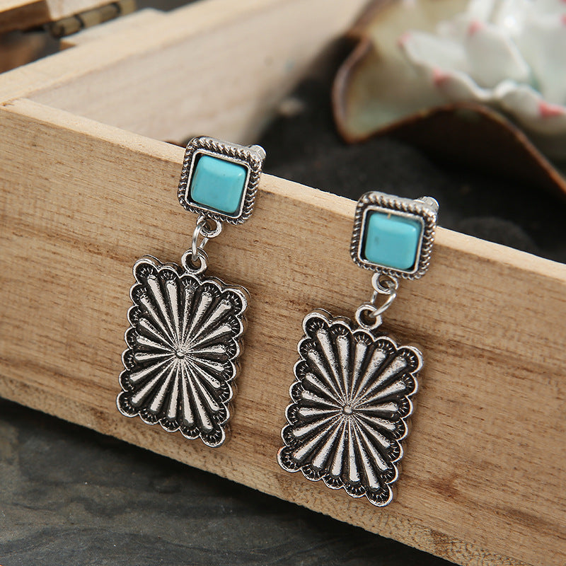 Western Turquoise Vintage Geometric Earrings for Women