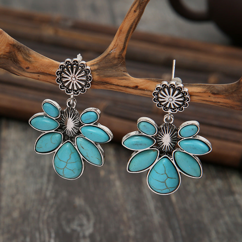 Turquoise Boho Vintage Floral Cross Earrings - product image 12