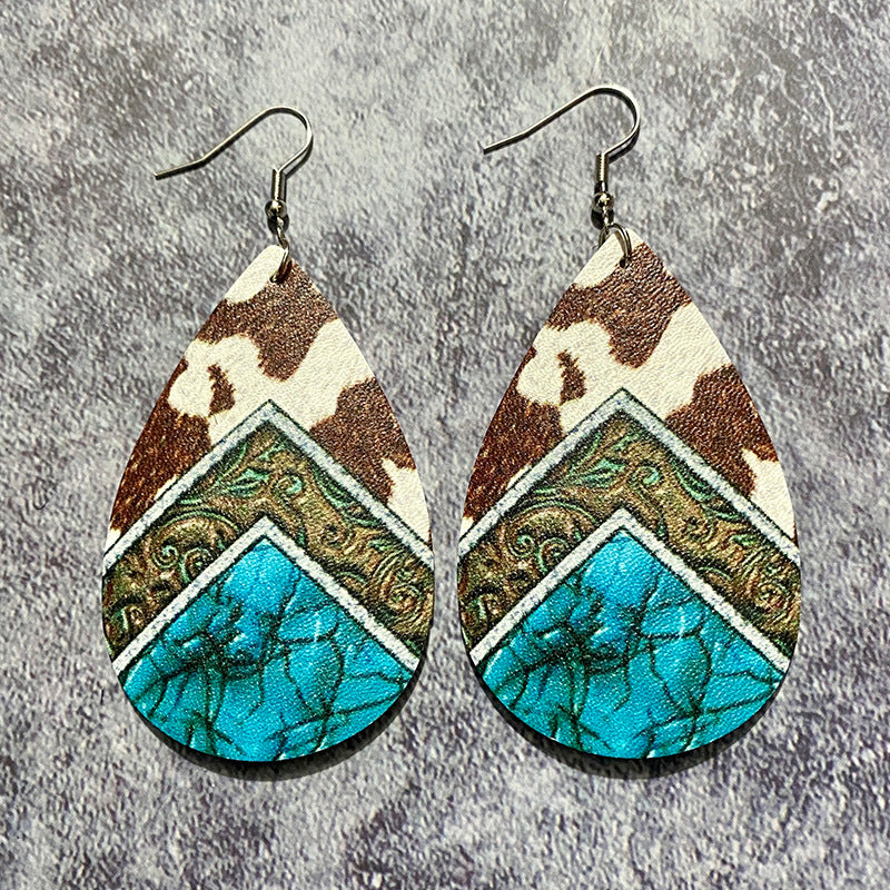 Western Boho Vintage Cross Leather Earrings
