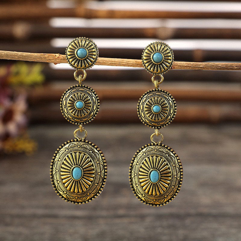 Turquoise Vintage Floral Cross Earrings - product image 1