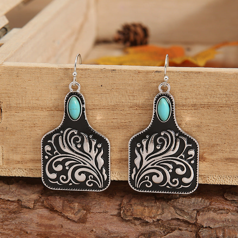 Turquoise Boho Vintage Cross Wine Glass Earrings - product image 2