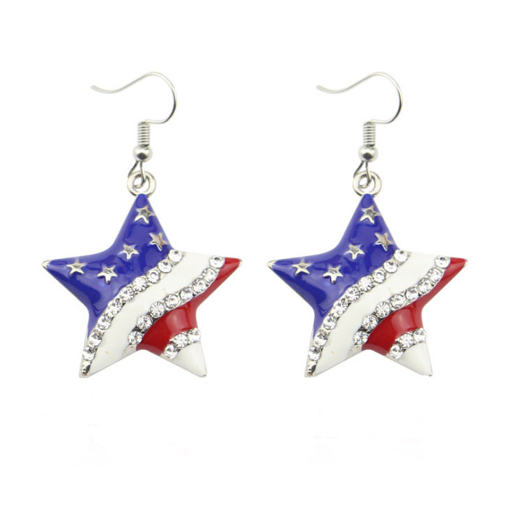 American Independence Day Jewelry - Pentagram Diamond-encrusted Earrings - - product image 5