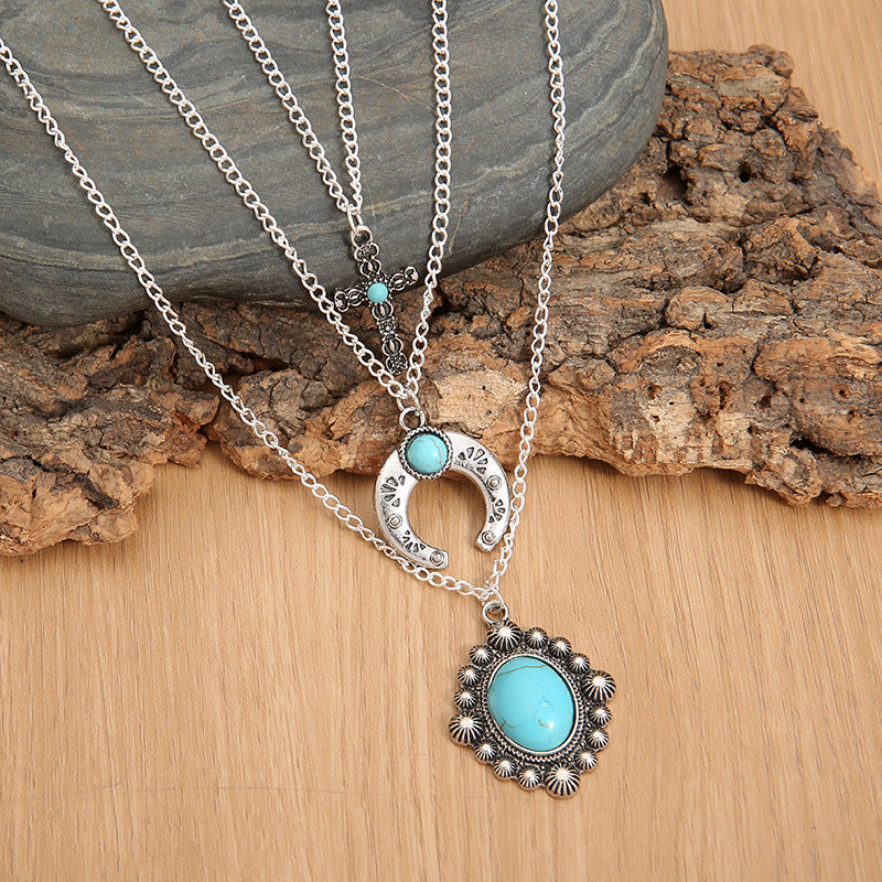 Turquoise Cow Skull Moon Cross Necklace - product image 2