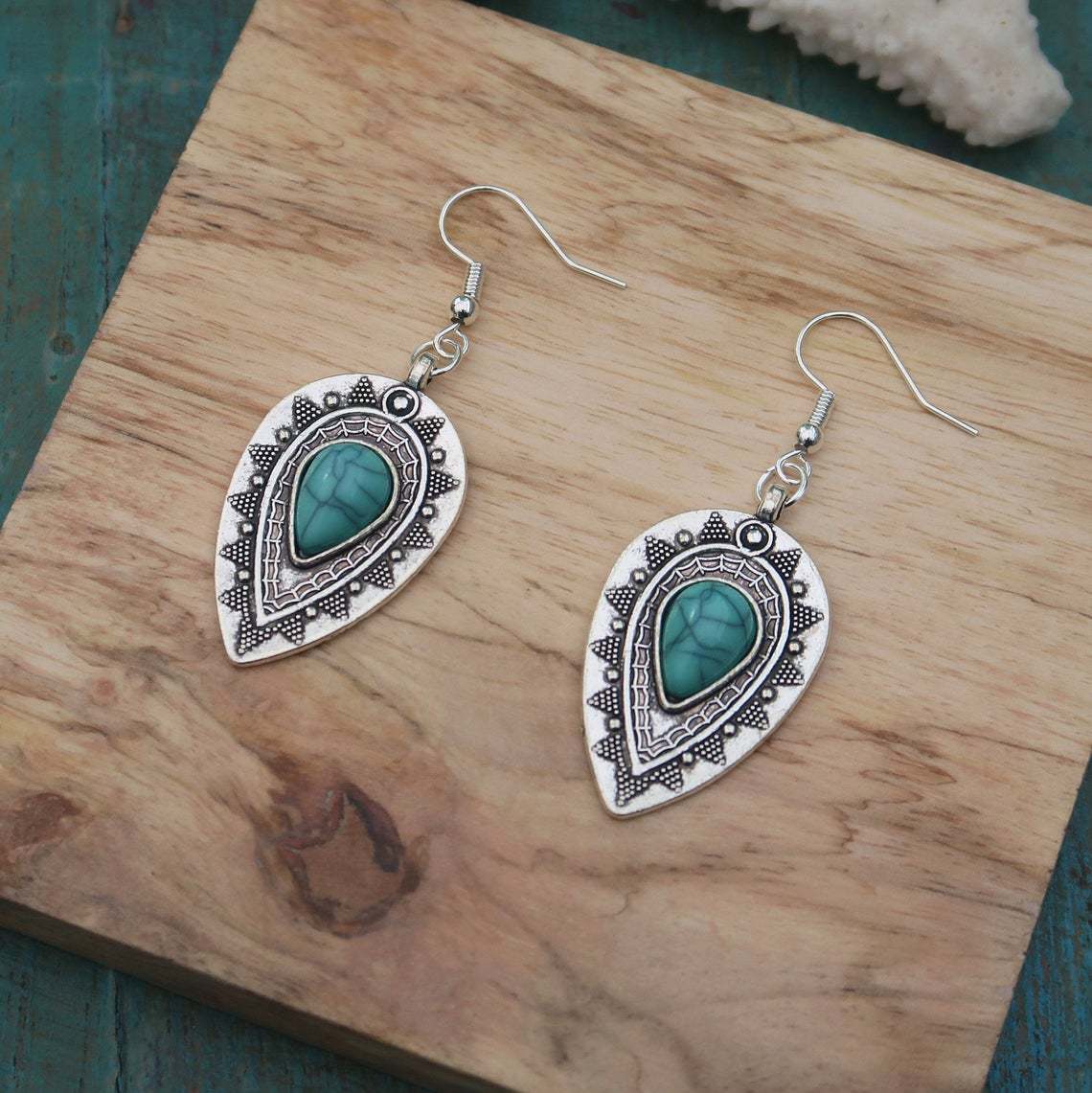 Turquoise Boho Vintage Cross Earrings - product image 3