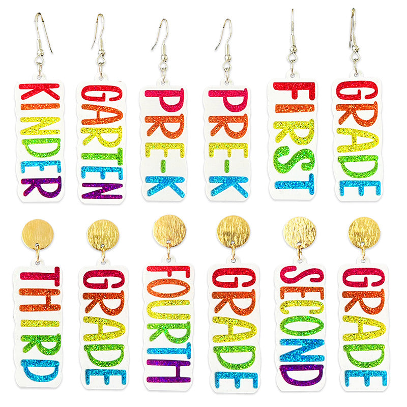 Supply Teacher Student Grade Shiny Text Semester Earrings Colorful Simple