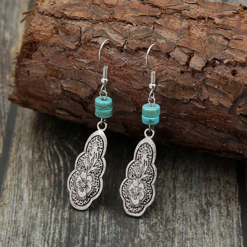 Turquoise Boho Vintage Cross Beaded Earrings