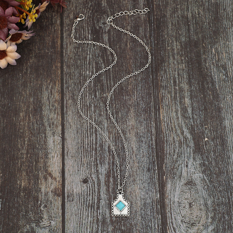 Western Turquoise Vintage Cross Wine Glass Necklace