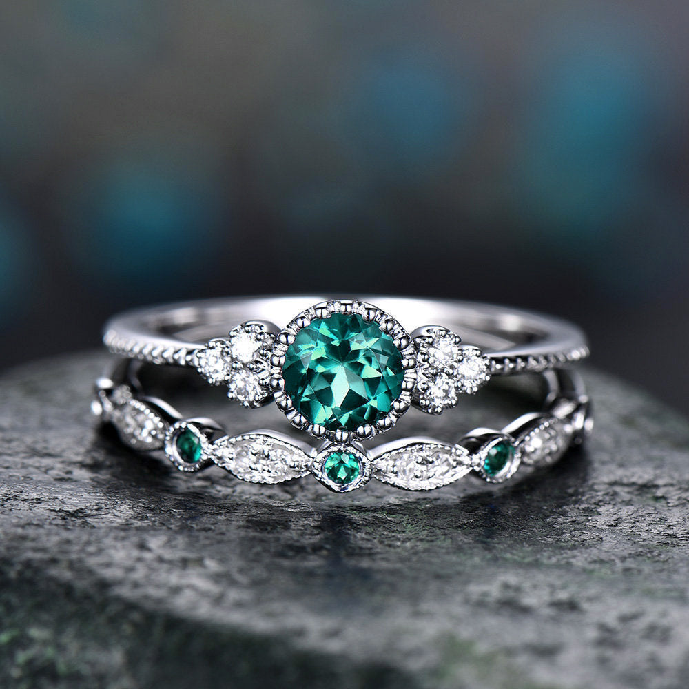 Ring Fashionable Zircon Ring for Women Two-piece Set of Micro-inlaid Emerald - product image 1