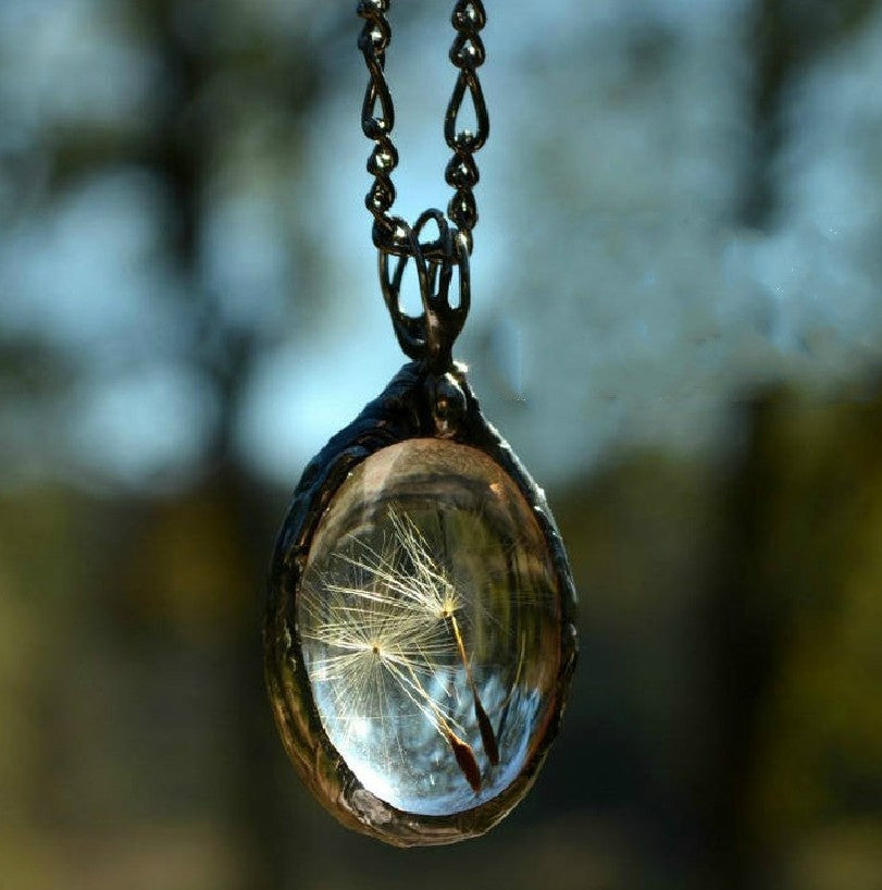 Vintage Dandelion Seed Oval Pendant Necklace - product image 1