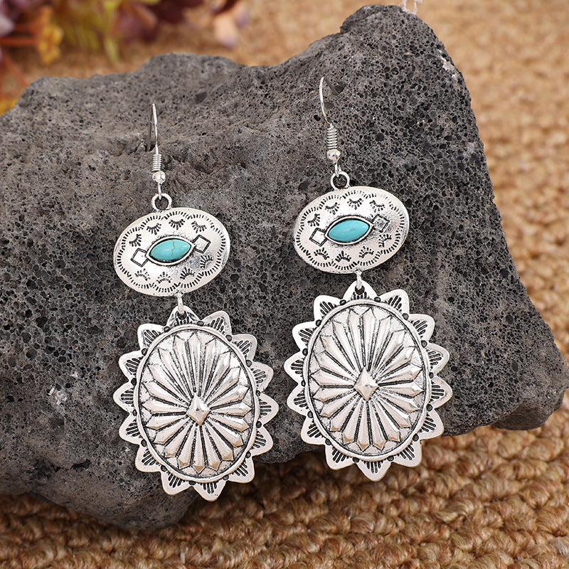 Western Turquoise Vintage Statement Cross Earrings - product image 3