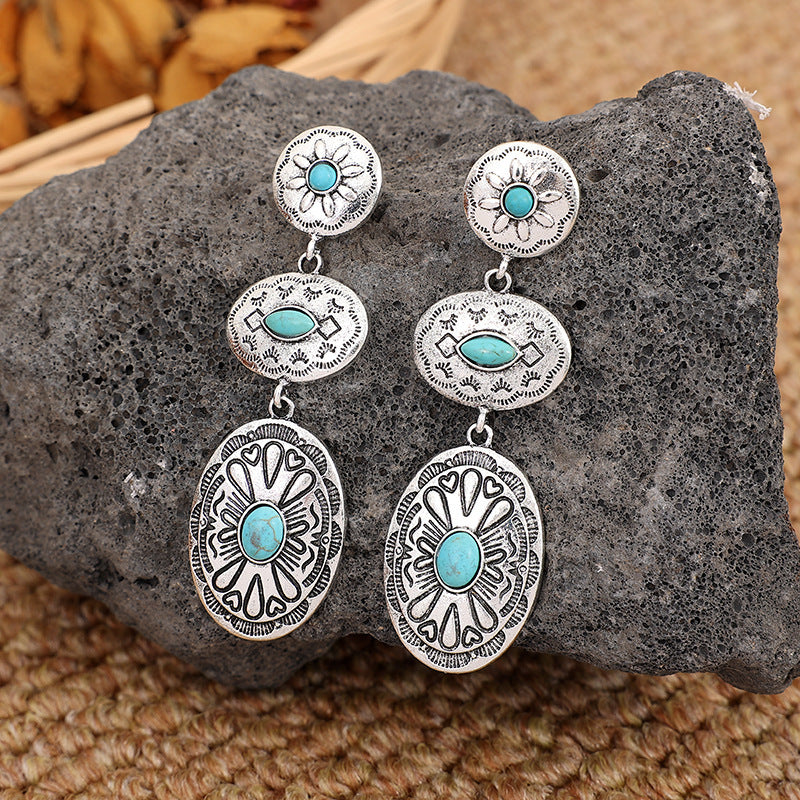 Western Turquoise Vintage Statement Cross Earrings