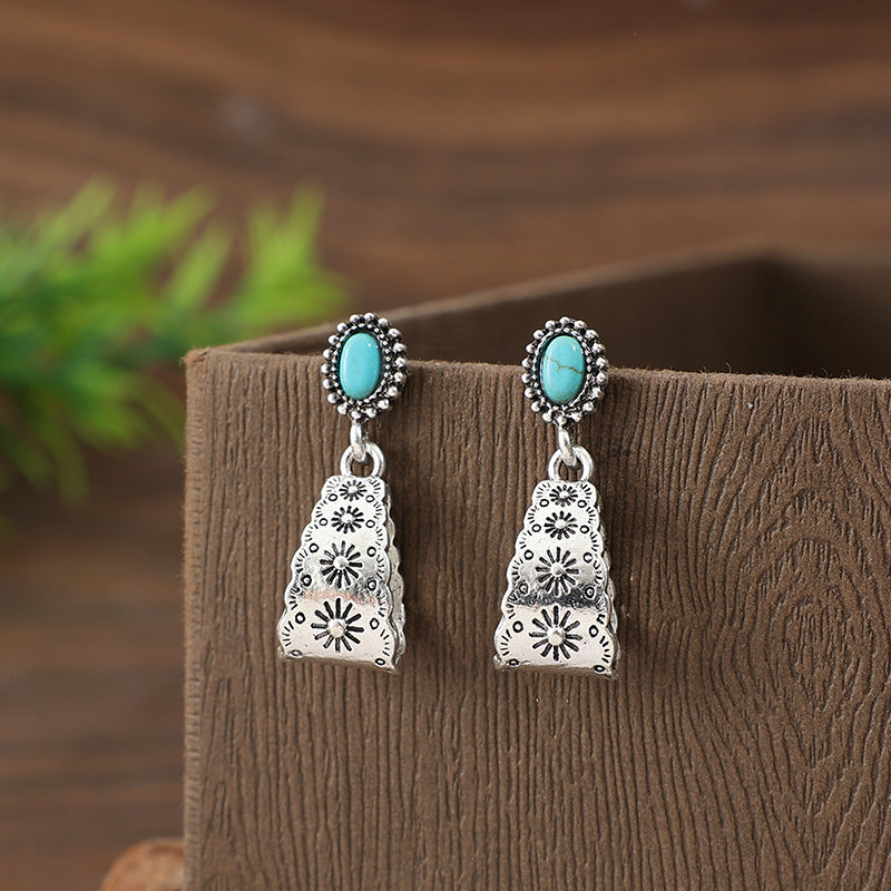 Turquoise Boho Vintage Geometric Cross Earrings - product image 2